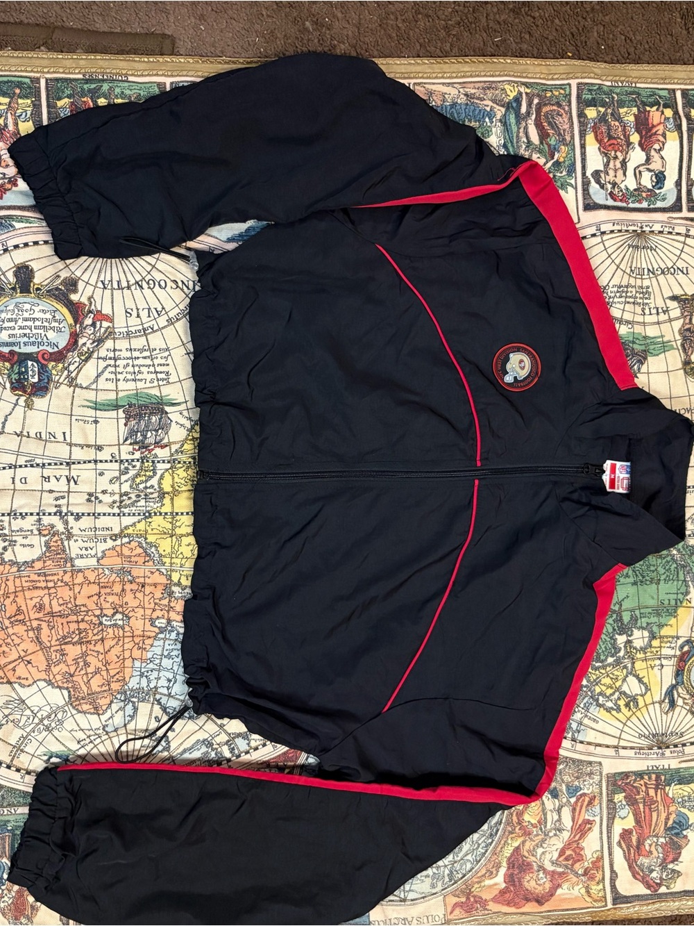 Black Track Jacket with Red Piping
